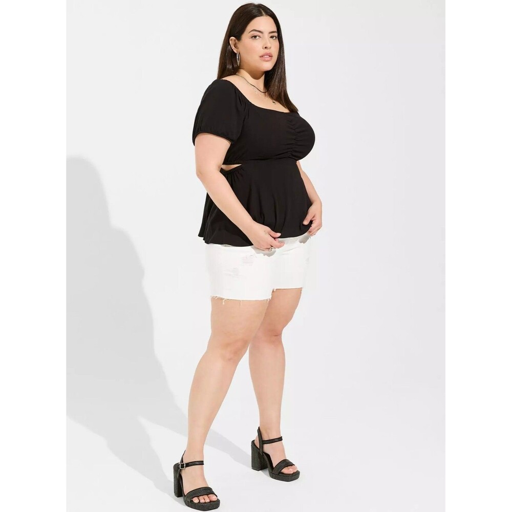 Torrid Black Babydoll Rayon Slub With Side Cutouts Top 2X 40455321